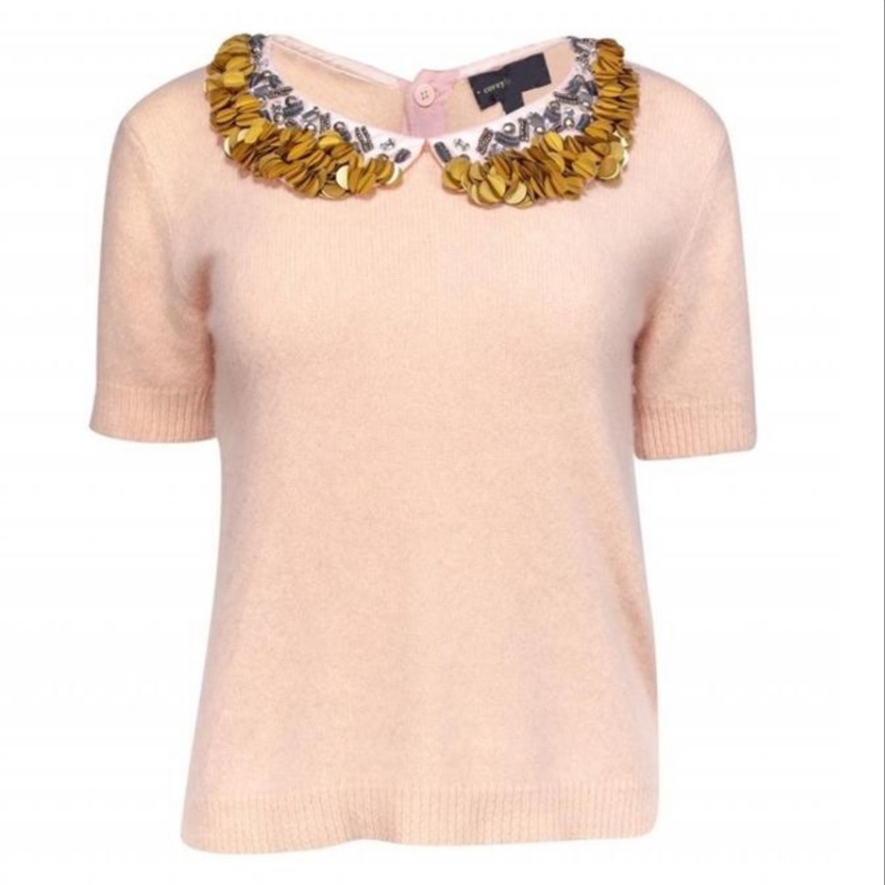 Elegant Pink Sweater with Gold Accents